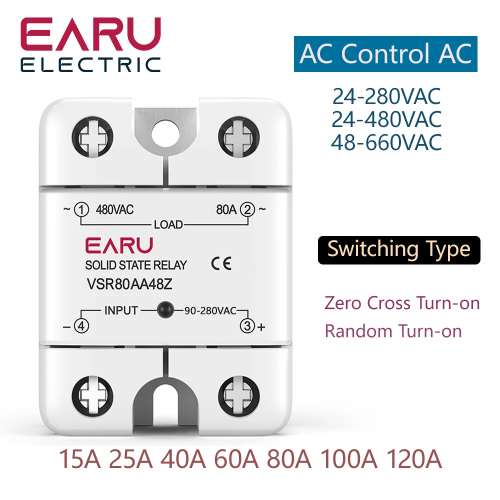 SSR-25AA SSR-40AA SSR 60A 120A Single Phase Solid State Relay Module AC70-280V Input AC24-480V Output PID Temperature Control