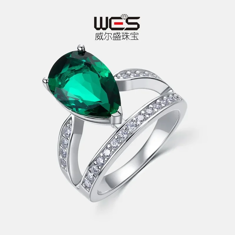 Light Luxury Cultured Emerald Ring 18K Gold Inlaid with Colored Baby Stones PT950 Platinum Index Finger Ring