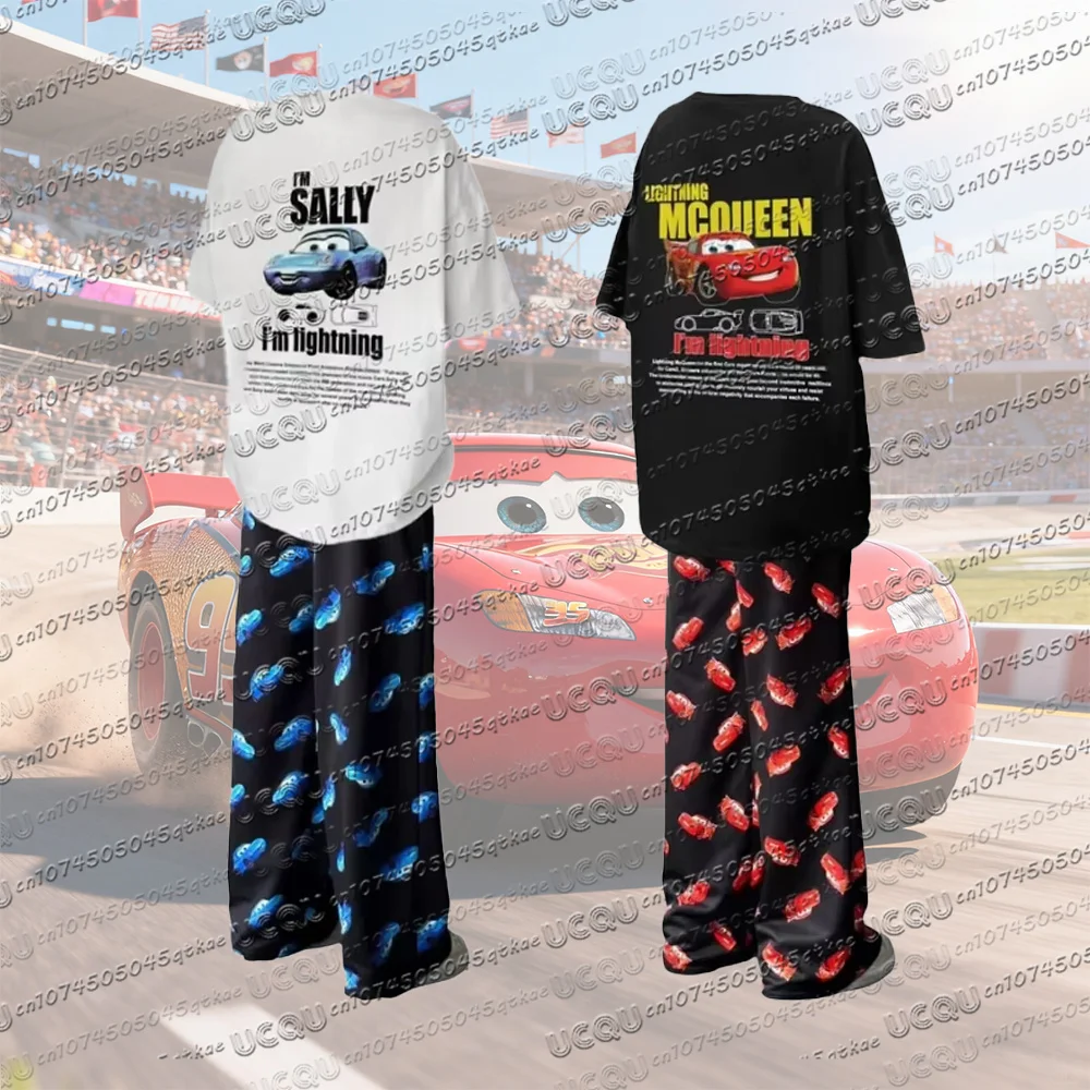 

26 Summer/Autumn New Product Disney Car Lightning McQueen And Sally T-shirt And Pajama Pants Set Men Women And Boys Girls Suits