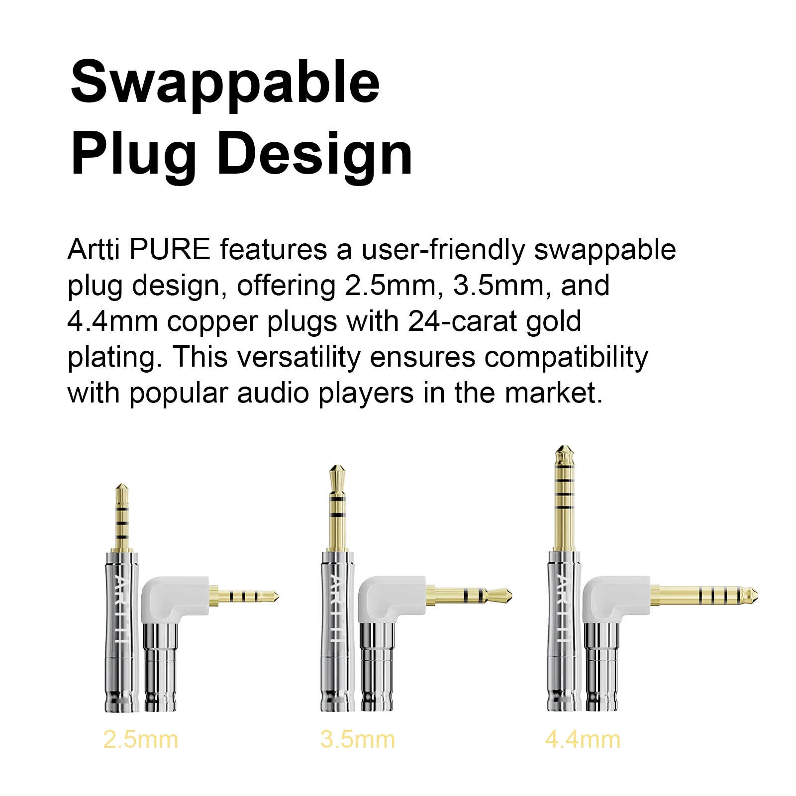 ARTTI PURE A3 3in1 HIFI Earphone Audio IEMs Upgrade MMCX Cable 2.5+3.5+4.4mm Detachable Angle Plug QDC/MMCX/0.78 2pin Connector