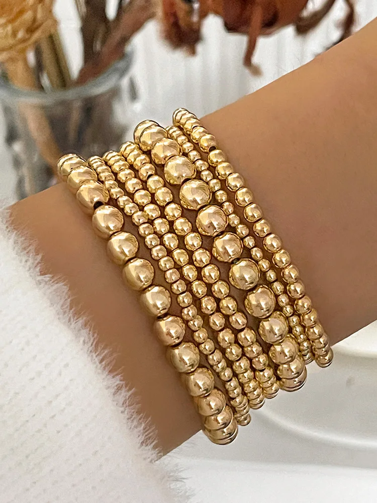 Classic Gold Bead Bangles for Women Smooth Bracelet Fashion Accessories Luxury Trendy Birthday Accessories Gifts