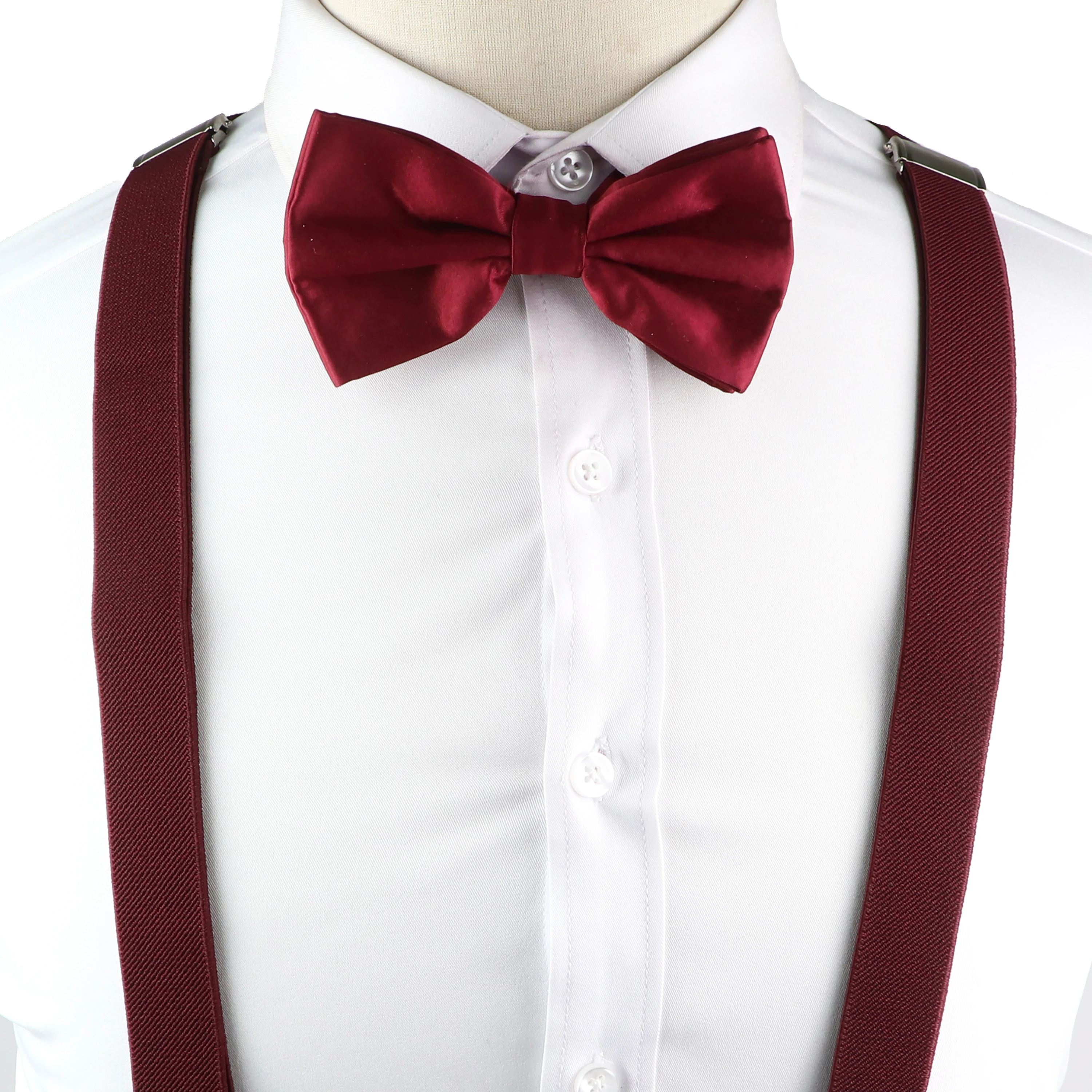 Fashion Classic Wine Red Suspender Bowtie Set For Men Women Kids Elastic Y-back Straps Wedding Party Pants Jeans Shirt Accessory