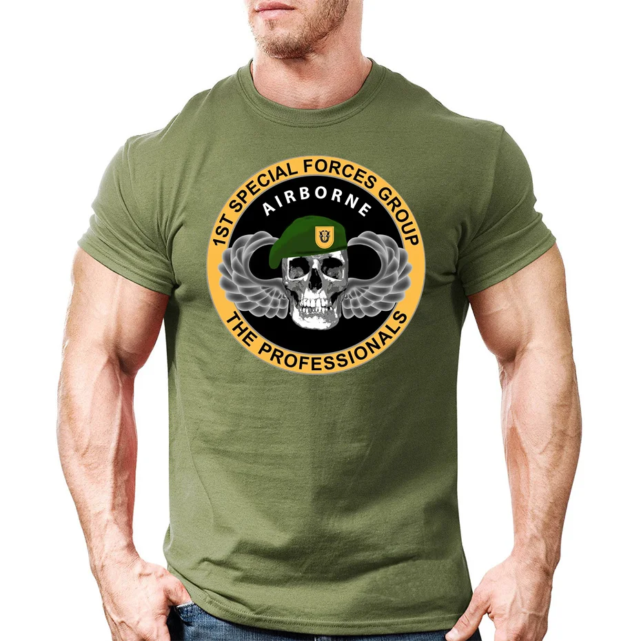 USA 1ST Special Forces Group Airborne SFG Skull T Shirt Men American Military Army The Devils Bridge T-Shirt Trend Mens Clothing