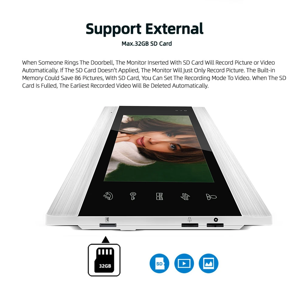 Joytimer AHD/960P 7 Inch Slave Single Monitor for Video Door Phone Intercom System Support one-key Unlock, Video Record