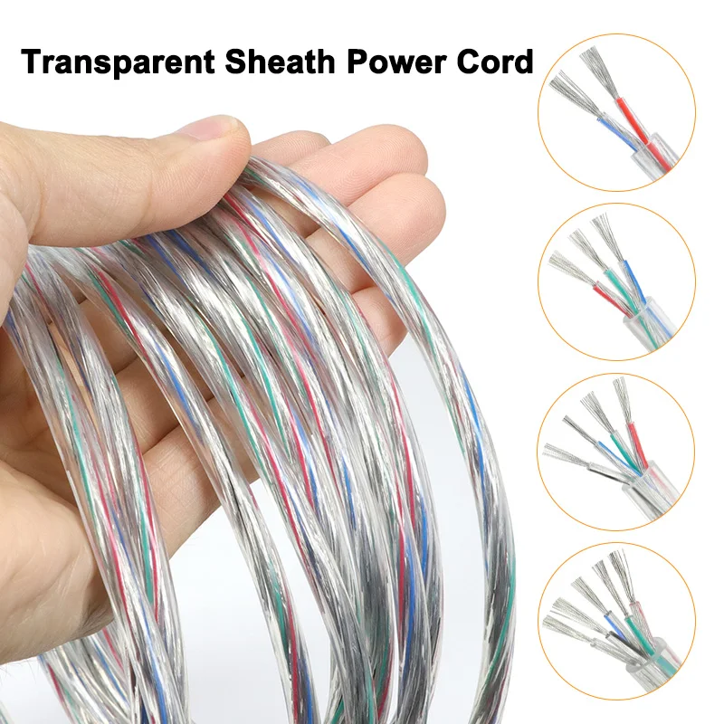 1-50m 2/3/4/5Cores Transparent PVC Insulation Electric Wire 28/26/24/22/20/18/16AWG Tinned Copper Cable LED Light Extension Cord