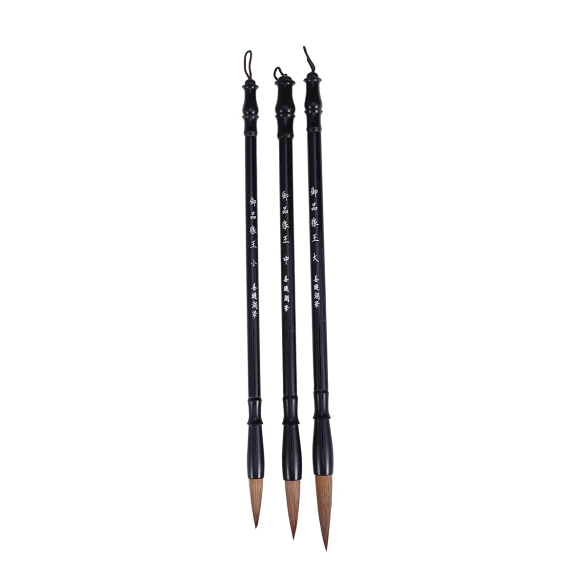 3pcs Excellent Wolf Hair Chinese Caligraphy Kanji Japanese Sumi Drawing Brush - Size Large / Small / Medium (Black+Brown)