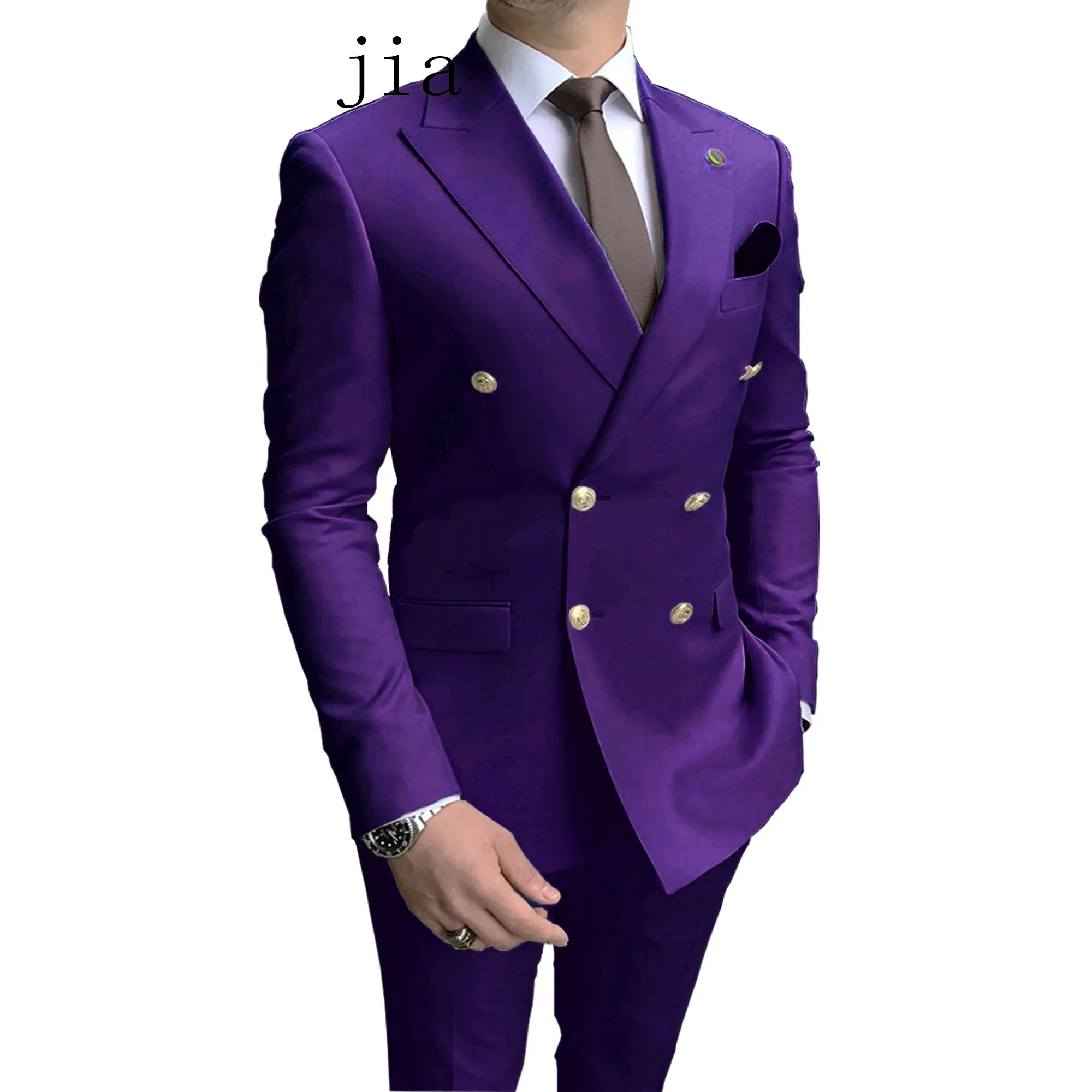 2024 Fashion New men\'s Business doppio petto tinta unita cappotto/maschio Slim Wedding 2 pezzi blazer giacca pantaloni pantaloni