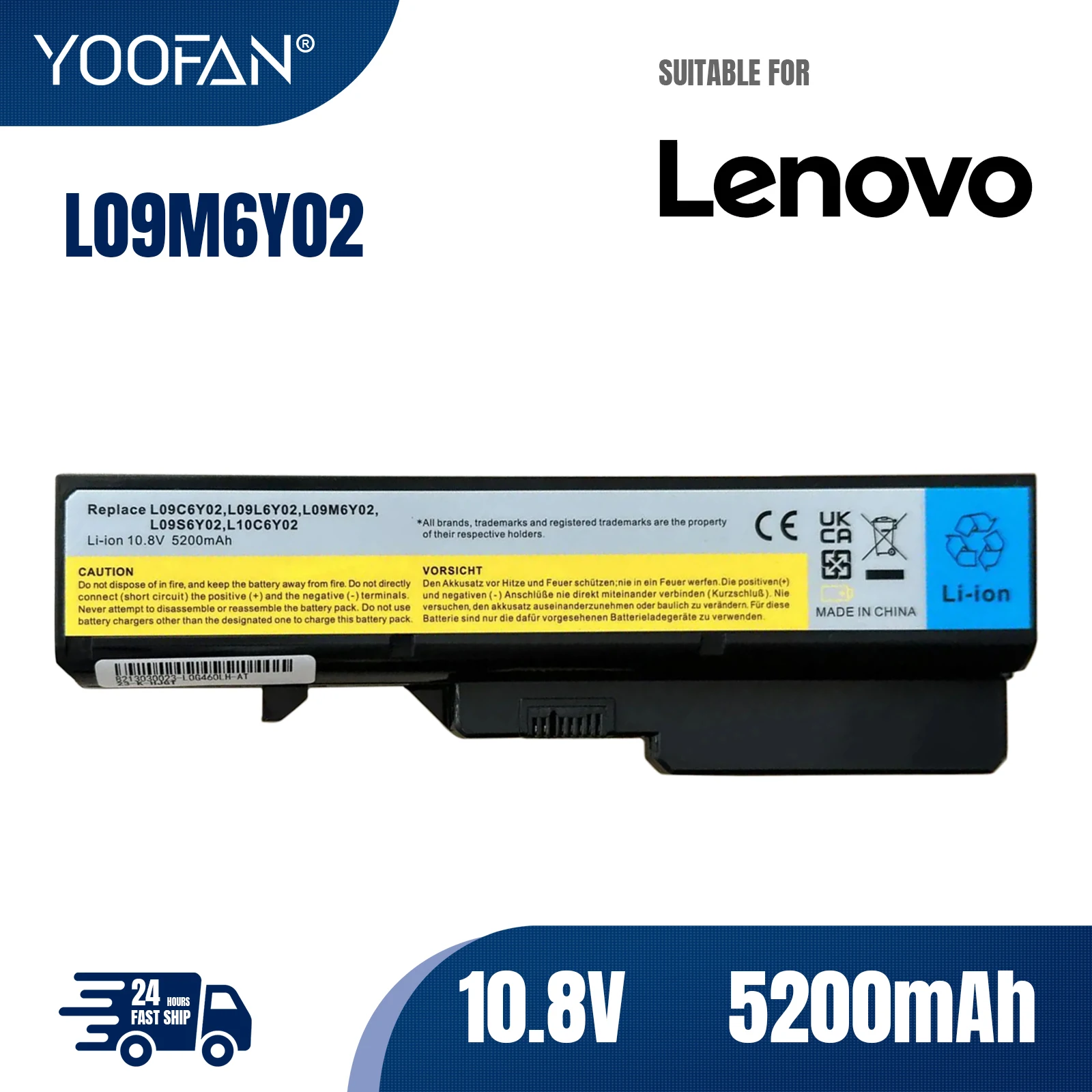 YOOFAN batería modelo L09M6Y02 para ordenador portátil, pieza de PC para Lenovo G465, G475, G565, G570, G575, G770, Z460, Z465,