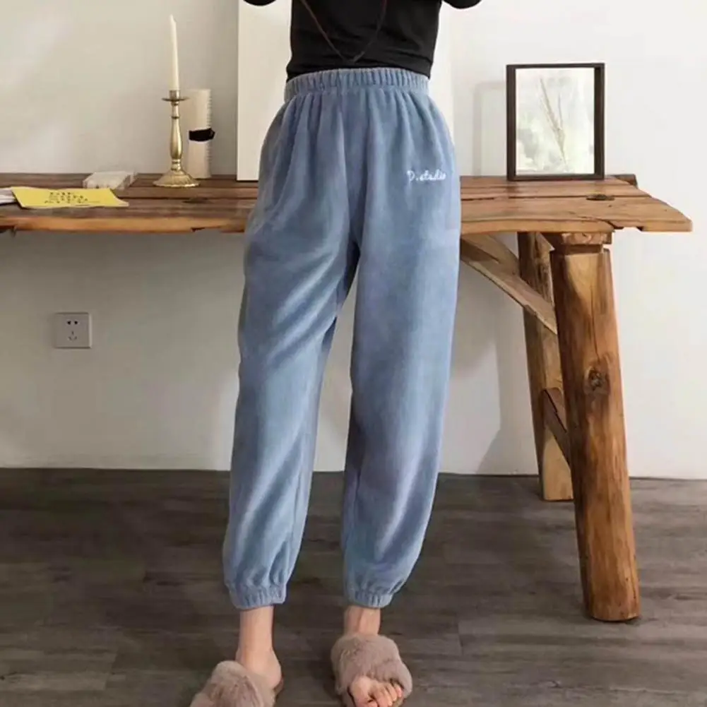 Long Winter Trousers Soft Warm Women Home Pants Warm Cozy Women\'s Winter Pants Thick Coral Fleece Loose Fit Elastic for Homewear