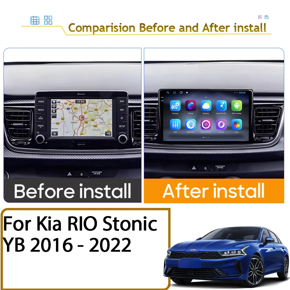 Android Carplay Auto Car Radio GPS For Kia RIO Stonic YB 2016 2017 2018 2019 2020 2021 2022 Multimedia Video Player Stereo BT