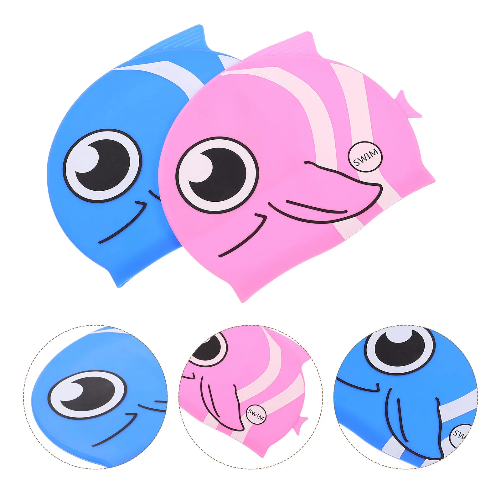 

2pcs Silicone Swim Cap s: Cartoon Fish Design Waterproof Bathing Hats For Swimming Pool Play Blue Pink Elastic