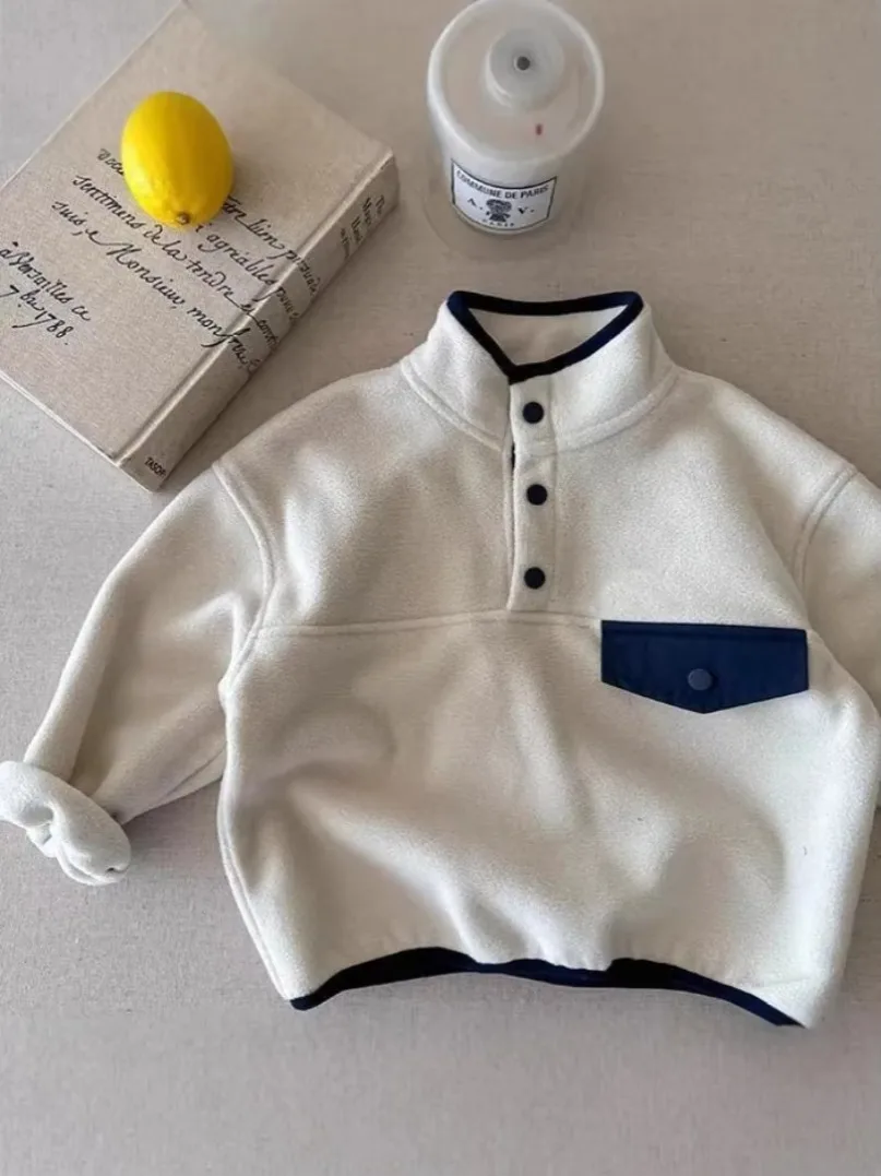 Boys Warm Polo Shirt Girls Velvet Top Coats 1-6y Toddler Fleece Solid Color Bottom Shirt 2025 Children Autumn 2025 Clothes