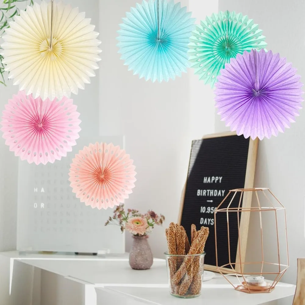 Pastel Rainbow Paper Fans Party Decorations Colorful Ice Cream Easter Macaron Wall Hanging Light Pink Blue Purple Mint Peach view 3