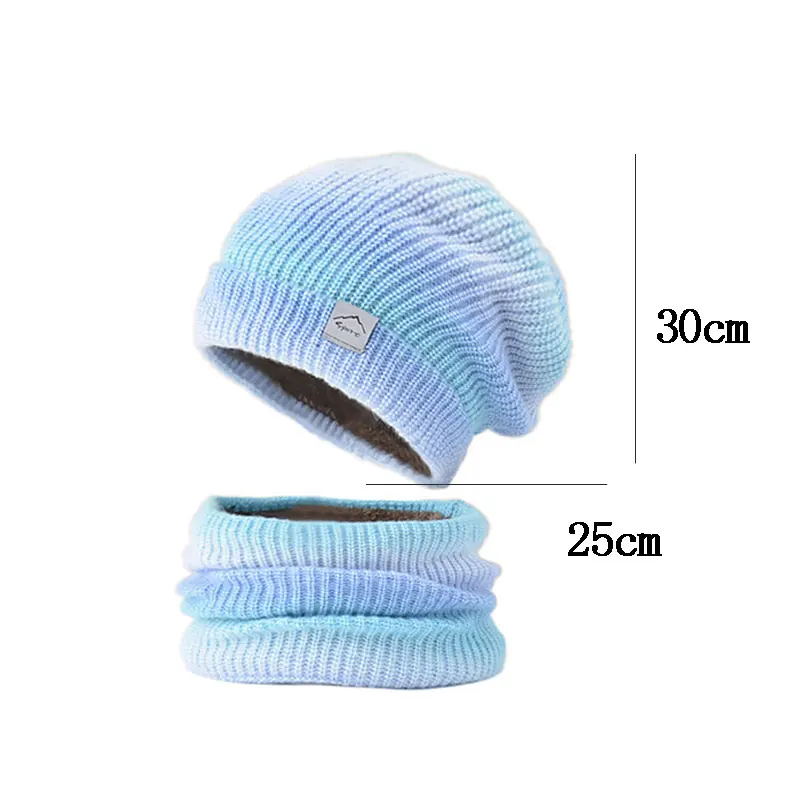 2022 New Winter Hat Set 2pcs Thick Knitted Cap Scarf Warm Ear Protection Women\'s Vintage Wool Cap Gradient Color