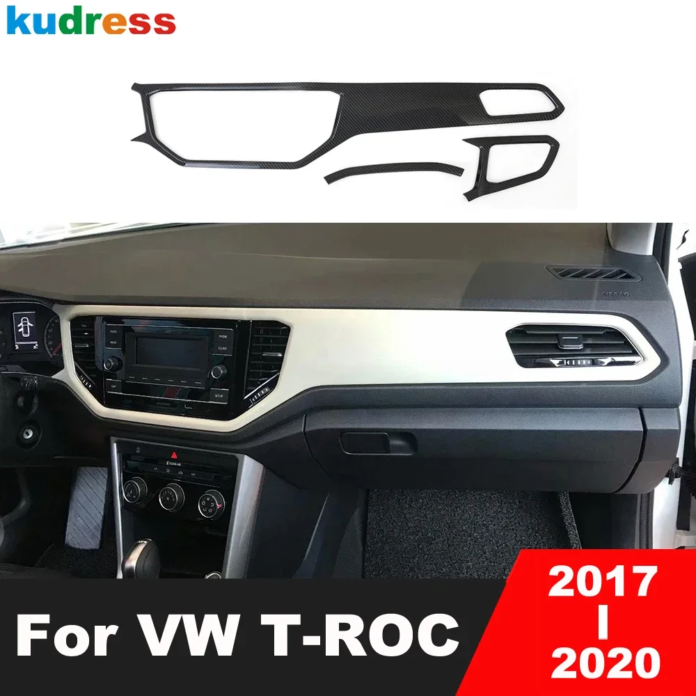 Car Center Console Dashboard Panel Cover Trim For Volkswagen VW T-Roc TROC 2017-2019 2020 Carbon Firber Interior Accessories