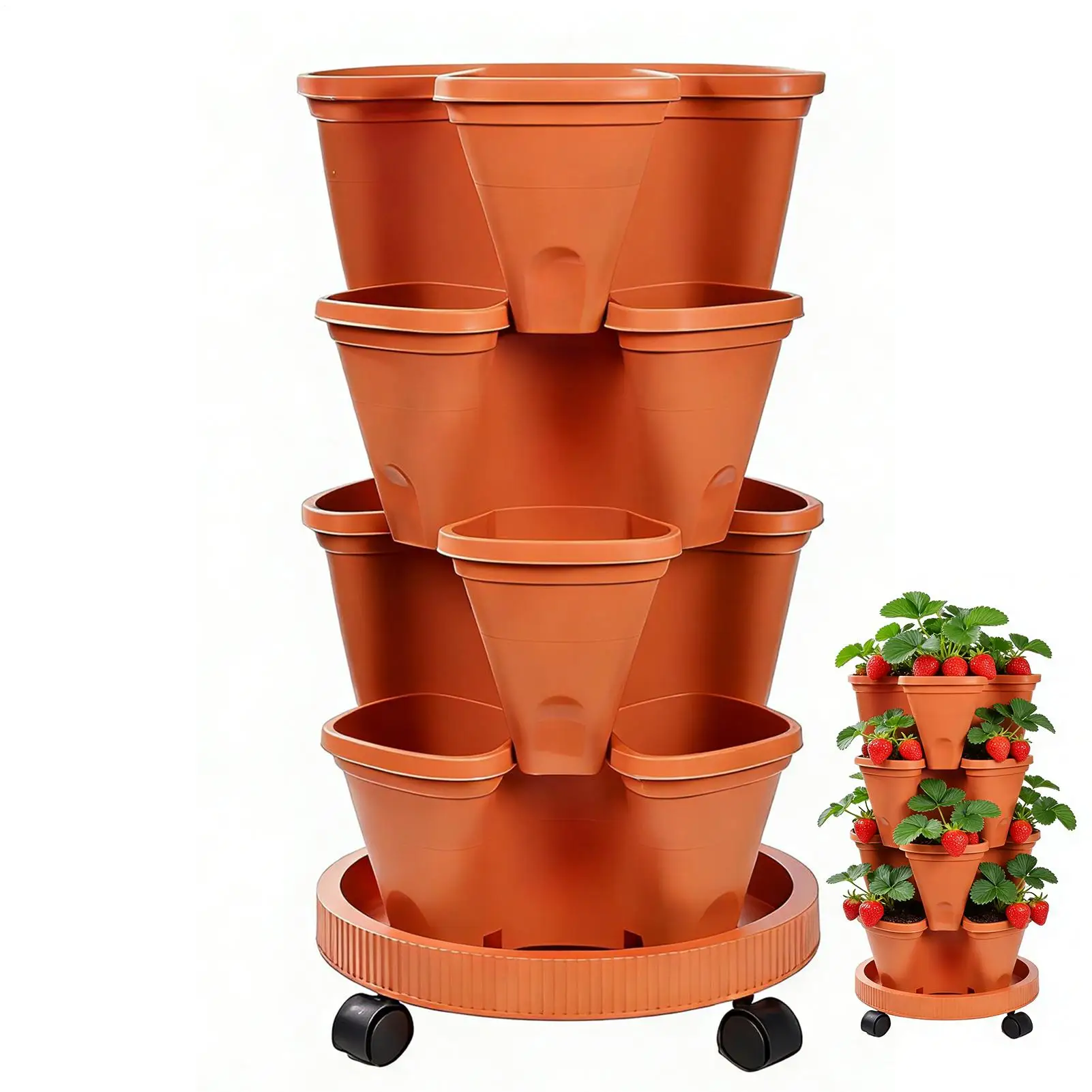 4-Tier Strawberry Tower Stackable Plant Tower With Wheels Vertical Drainage Pace Saving Vertical Planting Basin For Strawberries