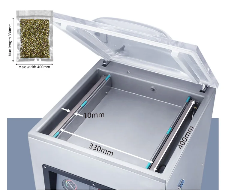 DZQ-400 Free Stand Stainless Steel Vacuum Chamber Dual Wireless Welding bar Sealing Packing Sealer Machine