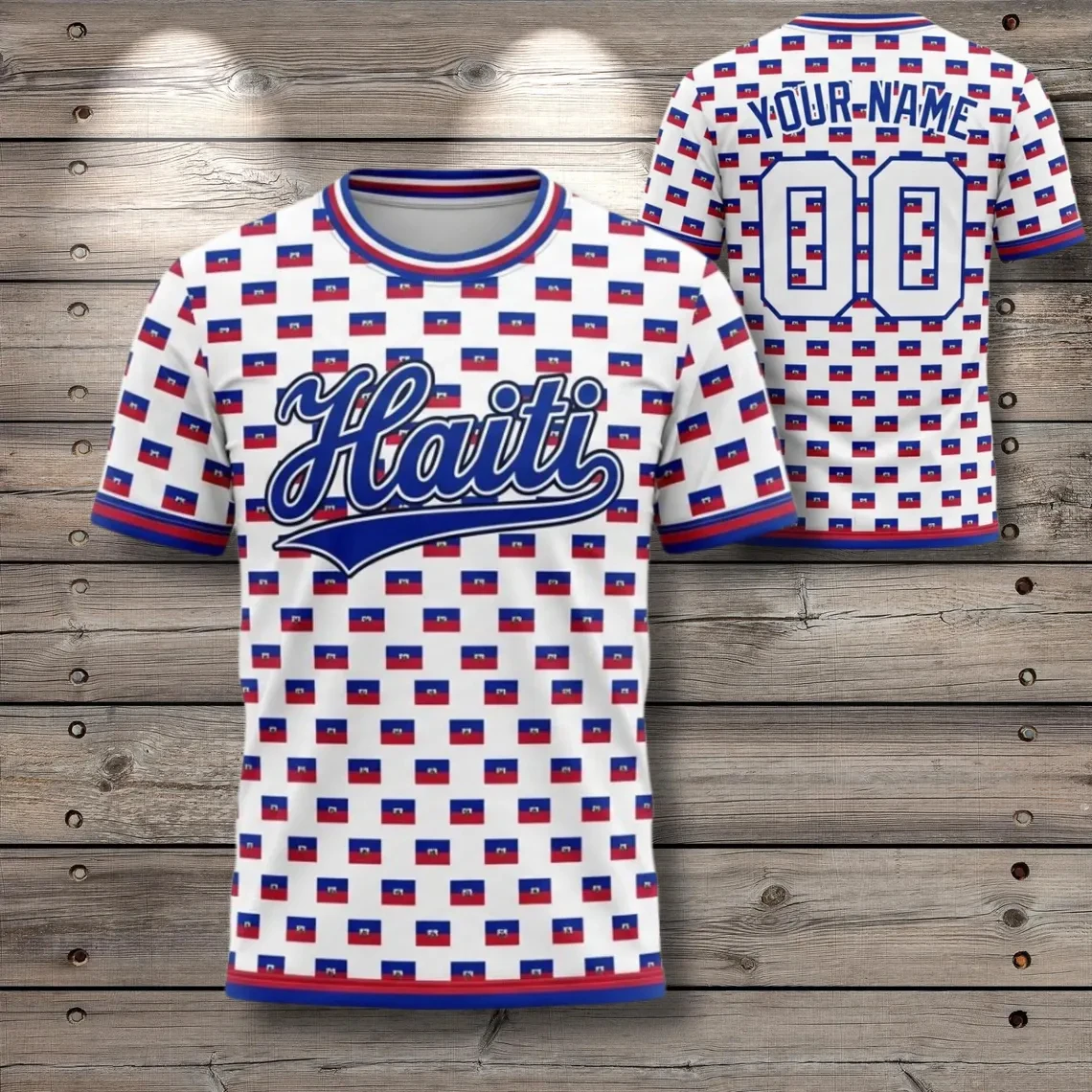 Custom Name Number Haiti Flag Print Jersey Men Women Personalized Haiti Patriotic Short Sleeve Tee For Sports And Casual Wear