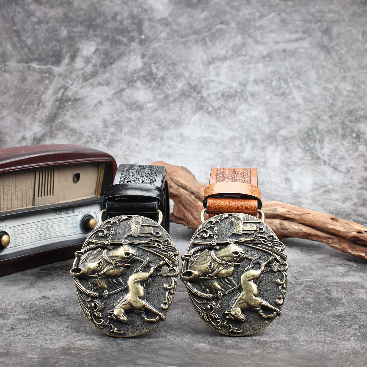 

Horsehead3.7cm wide men's and women's Western bull head denim style bull scalprendy belt smooth buckle