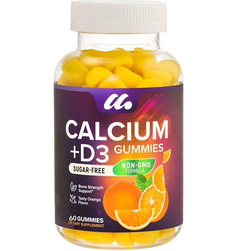 

Sugar free calcium gummies, vitamin D3, bone health and immune support, non genetically modified, orange flavored chewable