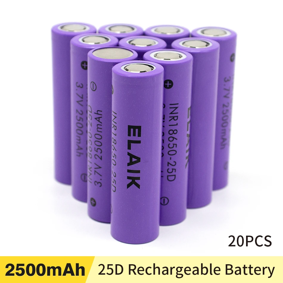 

INR18650-25D Rechargeable lithium battery 3.7V 2500mAh power battery Stable performance 20A battery