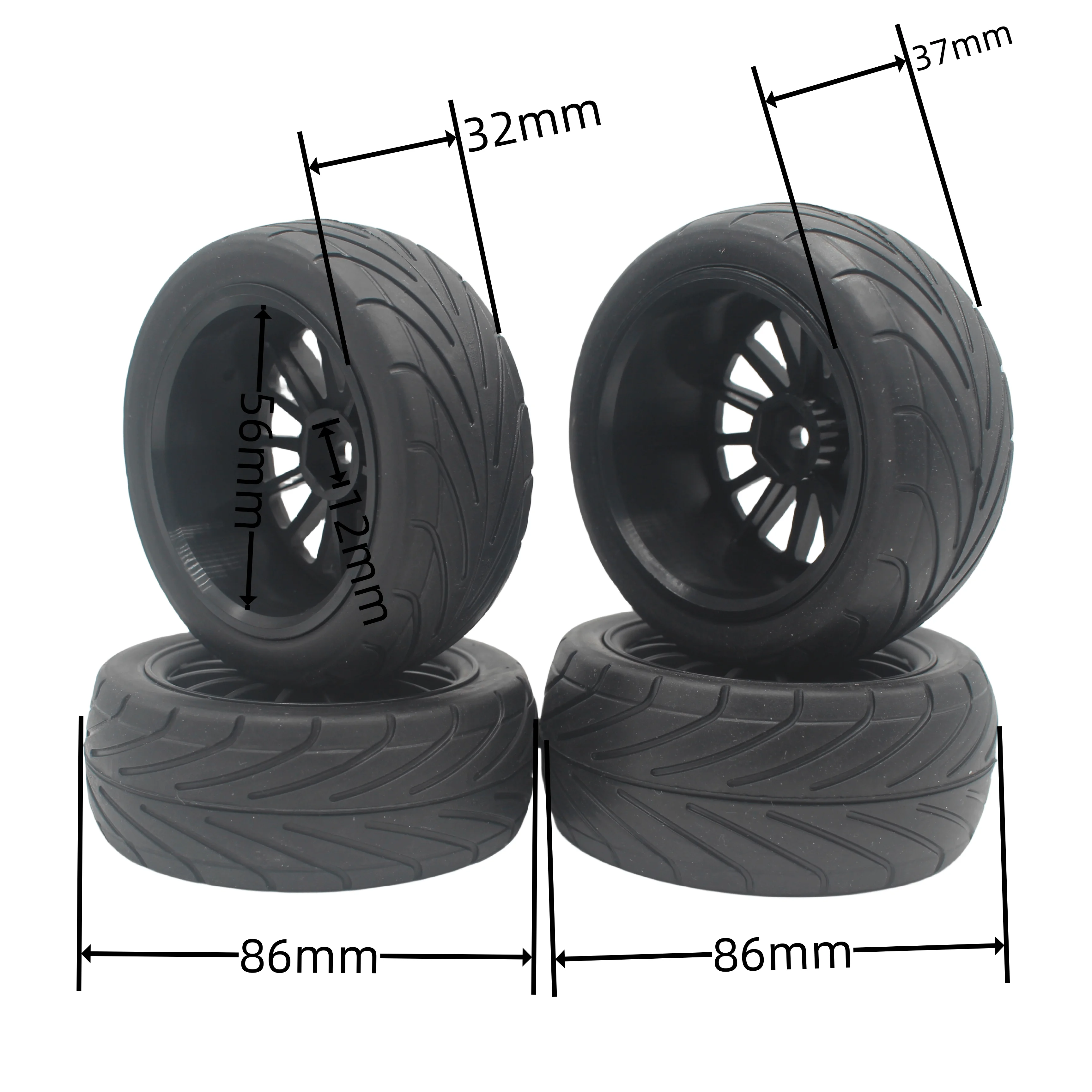 4pcs 1/10 Buggy On-Road Tires Tyre Nylon Wheel for 1:10 4WD Buggy Tamiya Wltoys 144001 HSP 94107  Also For 1/12 1/14 1/16 Car