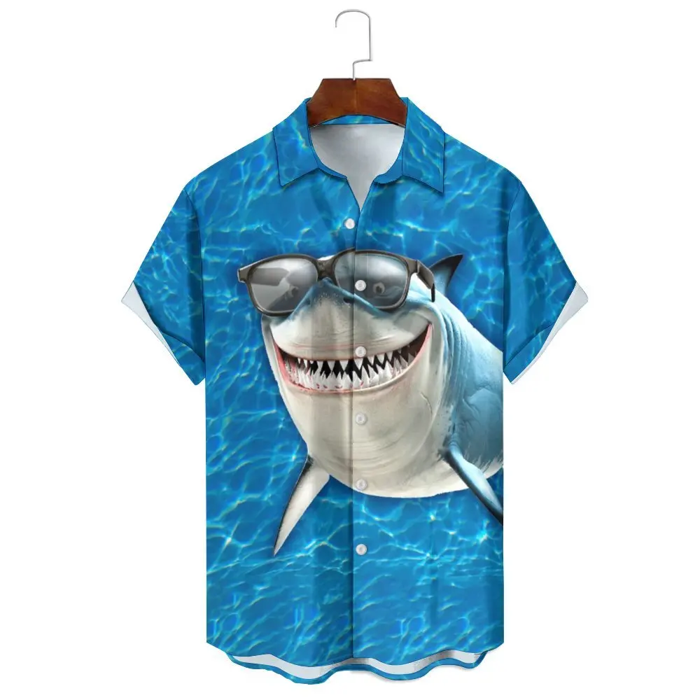 

Blue Shark 3D Printed Hawaiian Shirt Men's And Women's Summer Fashion Comfortable Button-down Shirt Seaside Vacation Shirt