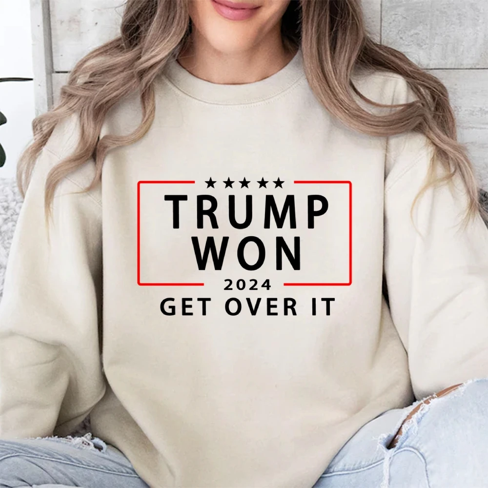 

Retro Simple American Trend Sweater Donald Trump Won 2024 Sweatshirt Graphic Jumper Long Sleeve Warm Street Wear New