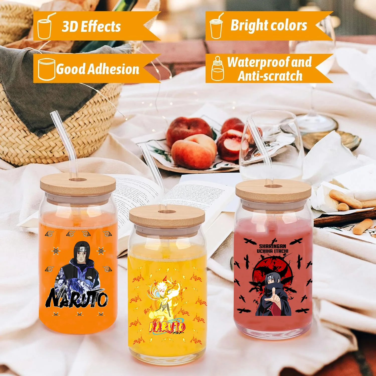 NARUTO Easy peel waterproof DIY Decals 3D transfers uvdtf crystal stickers 16oz uv dtf tumbler cup wraps sticker