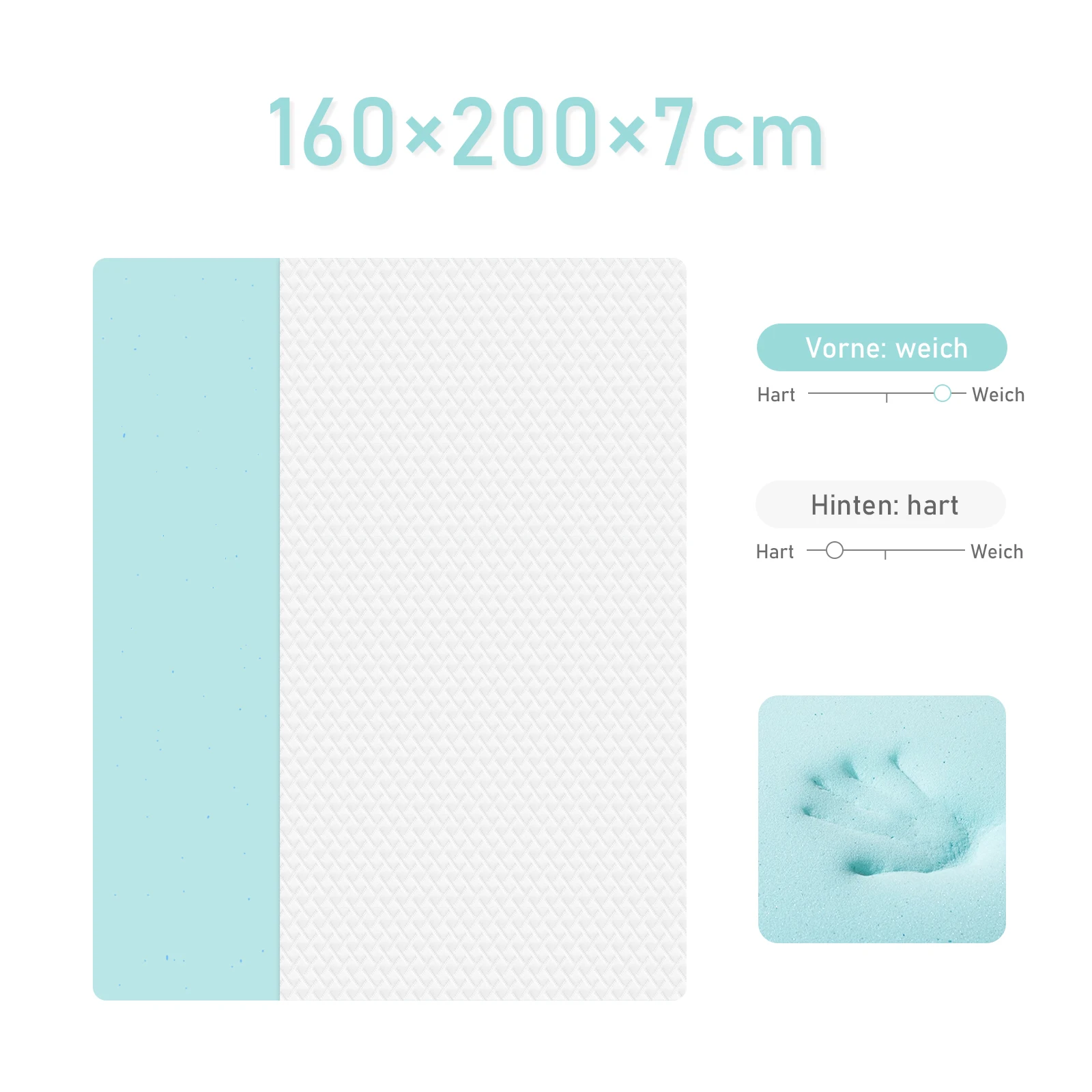 Memoryschaum Matratzen Topper 160x200 cm 7 cm Höhe H2 H3 Bezug waschbar
