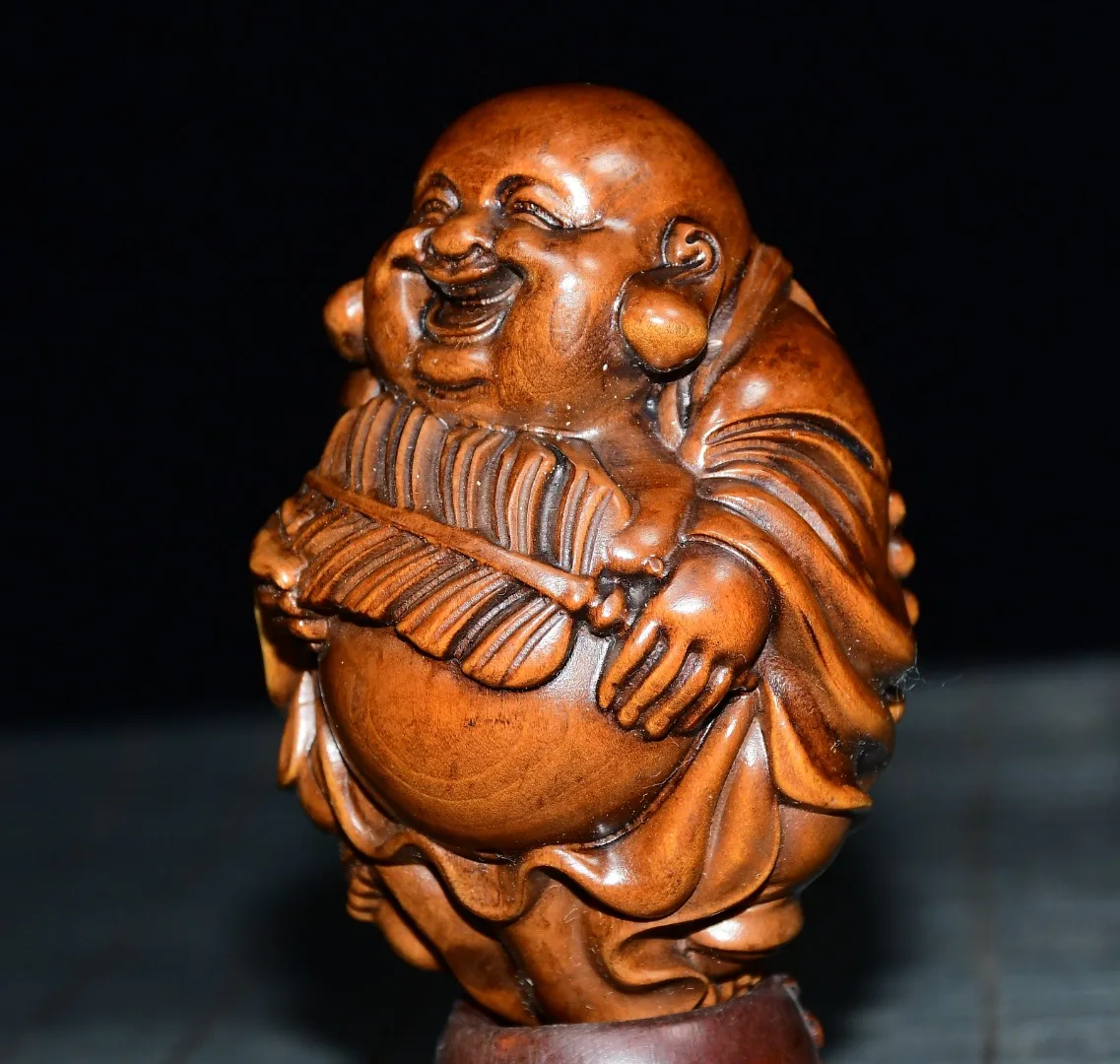 Old Boxwood Plantain Fan Maitreya Buddha Amitabha Buddha Handheld components Study Amulet Amass wealth