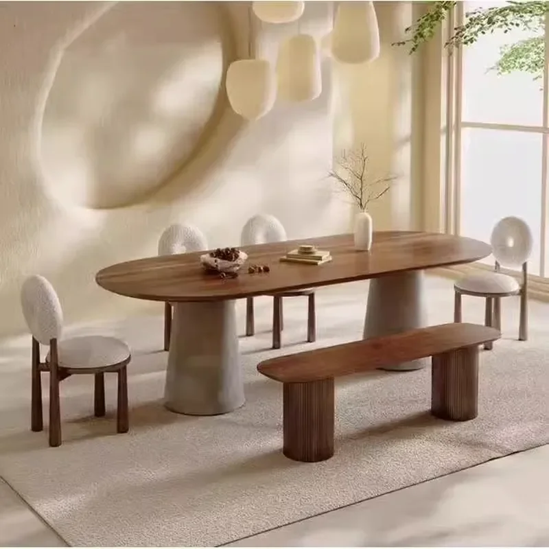 for Nordic Style Long Oval Solid Wood Conference Table Simple Modern Workbench Negotiation Desk Training Table