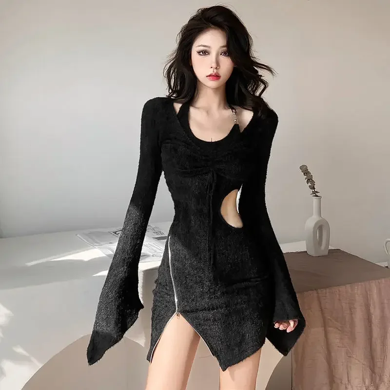 Hollow Sensual Sexy Dresses for Women Black Woman Long Sleeve Dress New Features of Elegant and Beautiful High Quality Luxury X