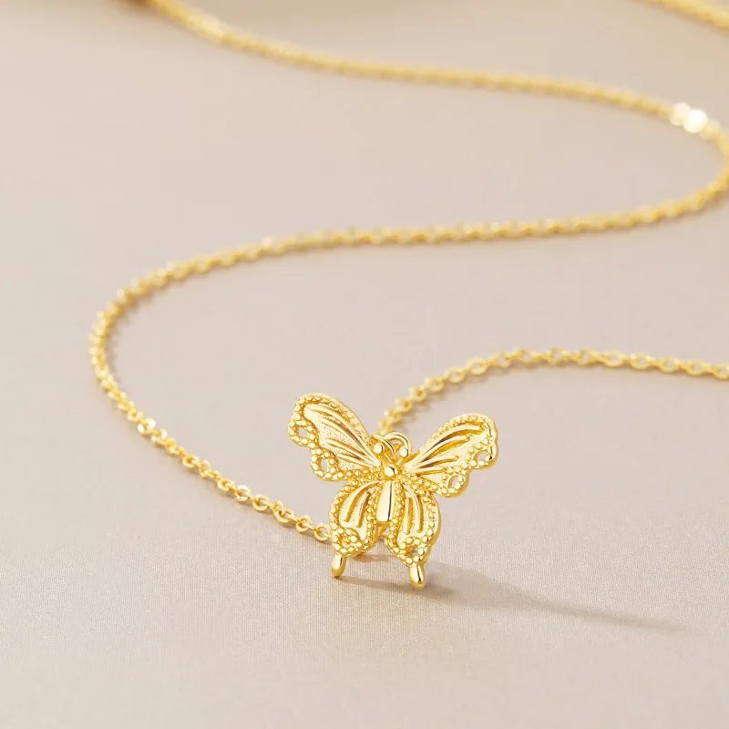 925 Sterling Silver Gold Hollowed Out Butterfly Necklace Sweet And Elegant Collarbone Chain Wedding Jewelry Bridesmaid Gift