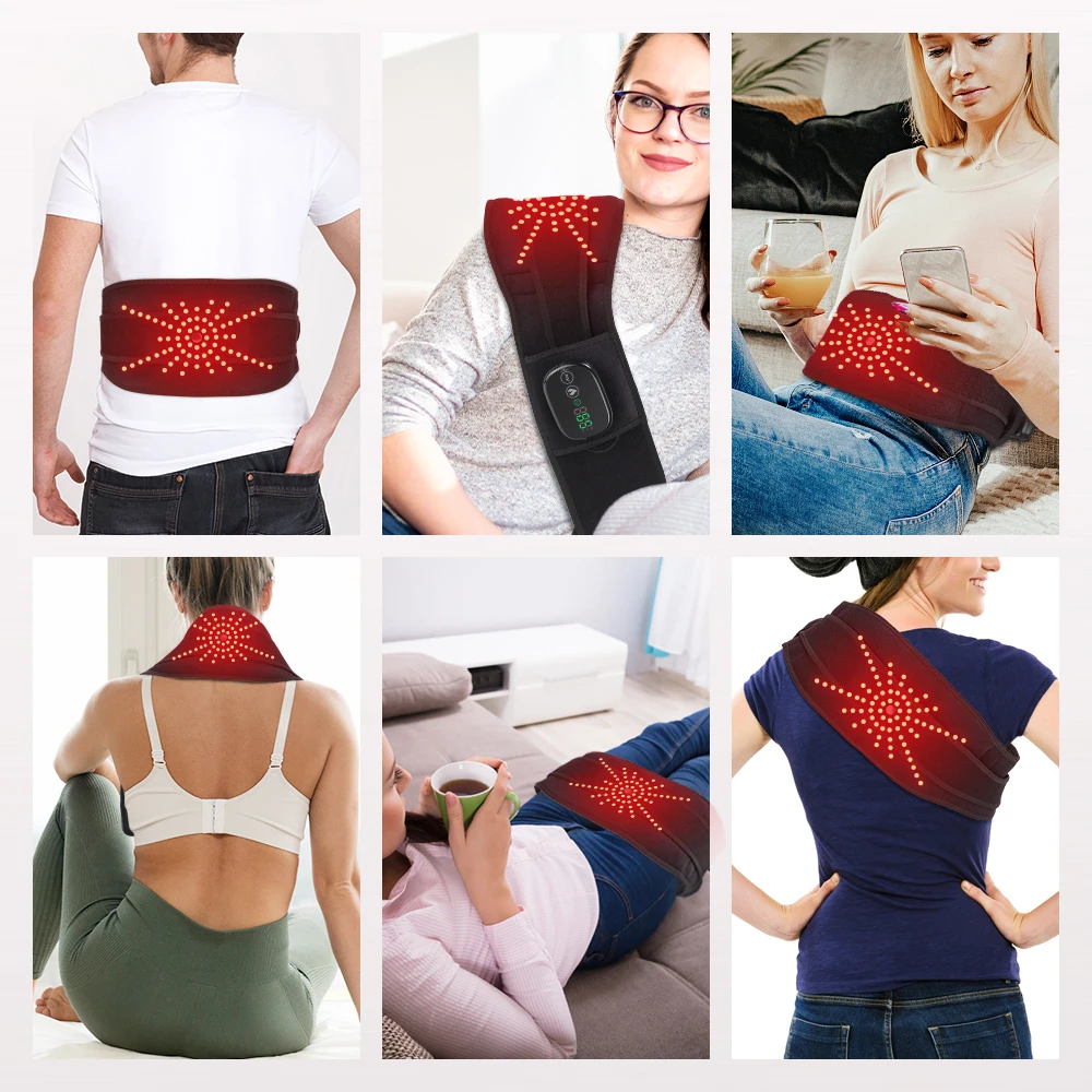 Cordless Heated Massage Pad Red Light Heating Massage Waist Belt Multifunctional Vibration Waist Fatigue Relax Massager Belt