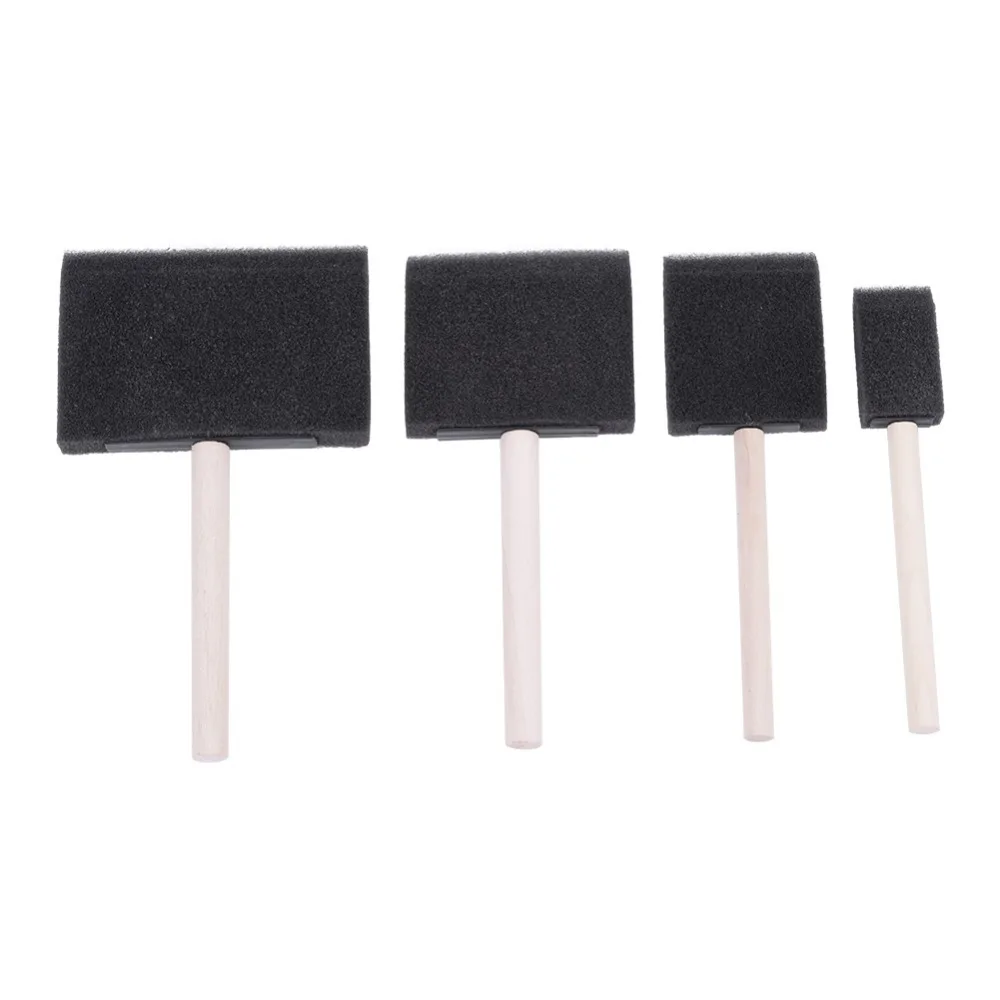 4PCS Handy Black Foam Sponge Brush Wooden Handle Soft Painting Sponge Brush Sponge Painting Tool Surface Dust Clearing