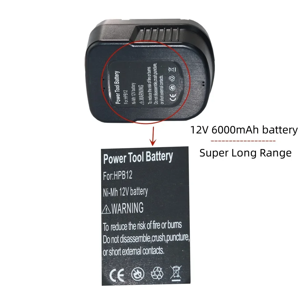 Replacement For Black&Decker 12V Ni-MH Drill Tools Battery A12 A12EX FSB12 FS120B A1712 HP HP12 6000mAh Rechargeable Battery