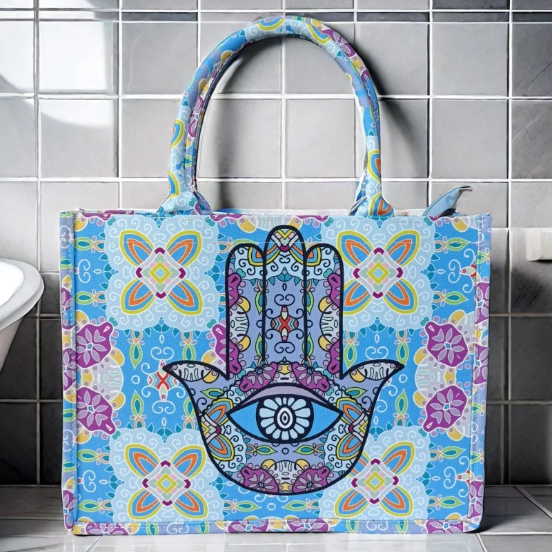 Designer Tote Bag with Lucky Palm Totem Pattern for Women - Large Capacity Canvas Handbag as Festival Gift