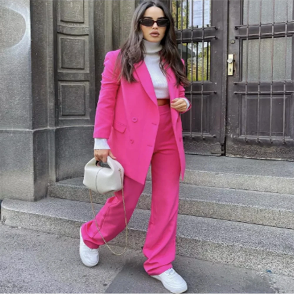 

2022Spring New Women's Sets Blazers Office Elegant Ladies Workwear Outfit Female Jacket Two Piece Suit Loose Coat Wide Leg Pants