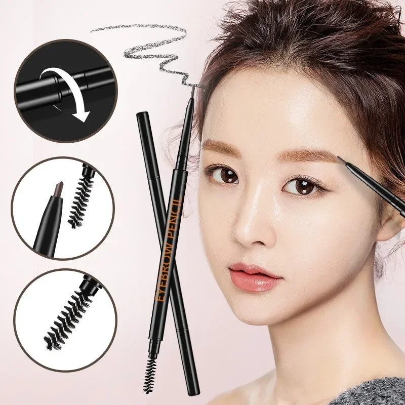 Double headed Rotable Fine Eyebrow Pen with a 1.5mm diameter Fine refill Waterproof Wild Eyebrow Pen and Eyebrow Brush