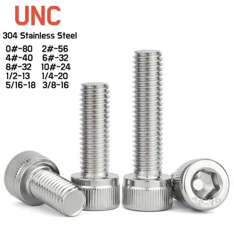 Stainless Steel UNC 0#-80 2#-56 4#-40 6#-32 8#-32 10#-24 1/2-13 1/4-20 5/16-18 3/8-16 US Hex Socket Head Cap Screws Allen Bolt