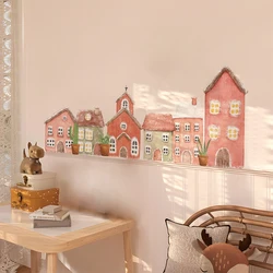 Large Watercolor Village Fabric Wall Mural Sticker Peel&Stick Removable DIY Art Wall Decor for Decal Nursery Kids Room