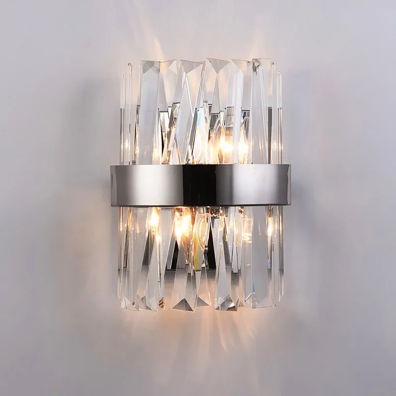 FKL Modern Gold Crystal Wall Lamp Simple Light Luxury LED Bedroom Bedside Living room TV Background Wall Aisle Home Wall Lamp