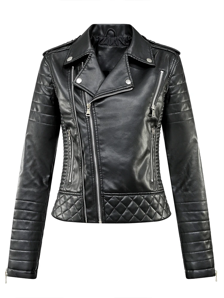 Ailegogo-Chaqueta corta de cuero sintético para mujer, abrigo de Moto con cremallera, color negro, ropa de calle para primavera y otoño, novedad