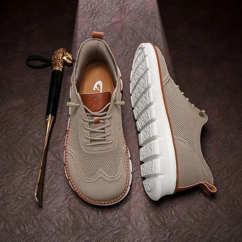 Non‑Slip Soft Fashion Dress Shoes Men's Breathable Knit Wide‑Toe Casual Shoes, Lightweight Comfortable Walking Hiking Sneakers view 3