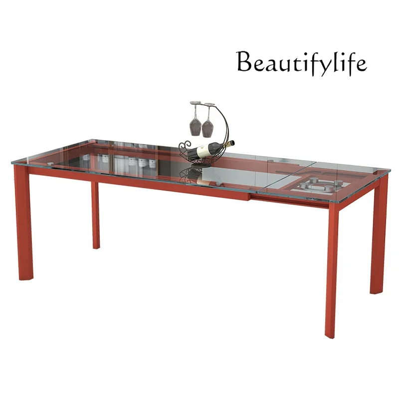 X35 Tempered Glass Dining Table Light Luxury Folding Dining Table Rectangular Custom Color Unilateral Telescopic Dining Table