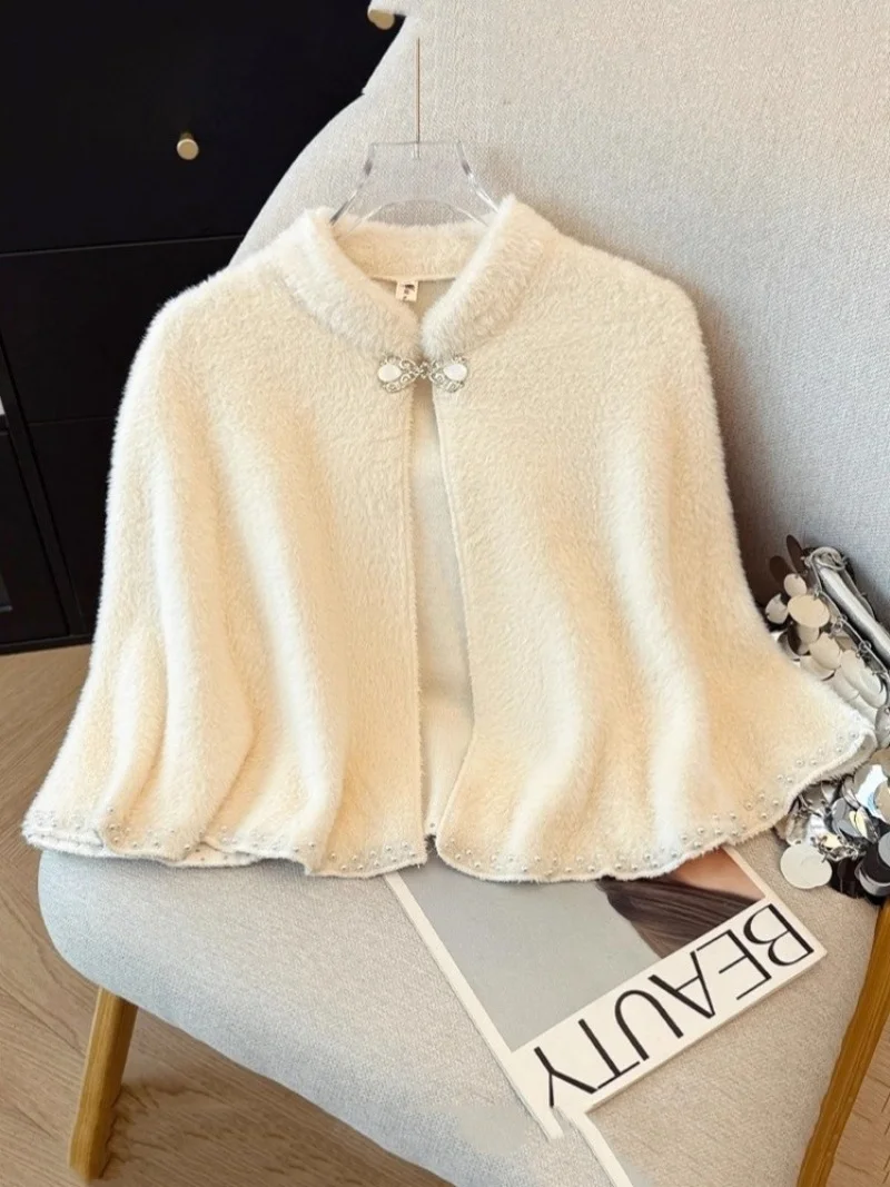 

Nail Bead Cloak Paired With Cheongsam, Fashion Cardigan And Shawl, Women's Autumn Winter Retro Short Jacket w1702