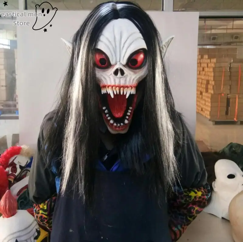

Morbius Cosplay Latex Headgear Halloween Carnival Party Vampire Mask for Adults Long Hair Headgear