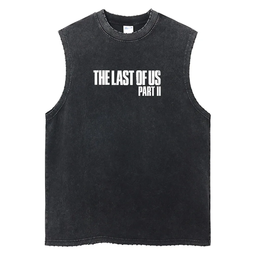 Vintage Washed Tank Top The Last of Us Game Pattern Printed Sleeveless T-shirt Casual Cotton Hip Hop Street Top Tank Top