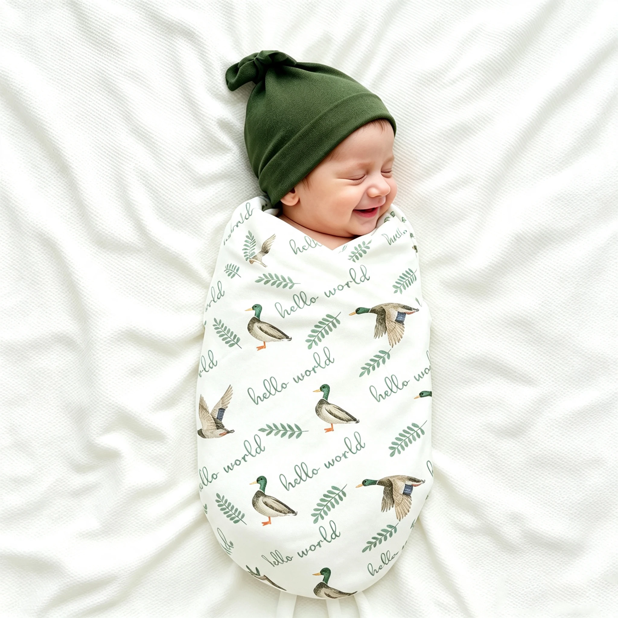 Baby Nursery Set - Newborn Baby Swaddle Blanket Knotted Hat